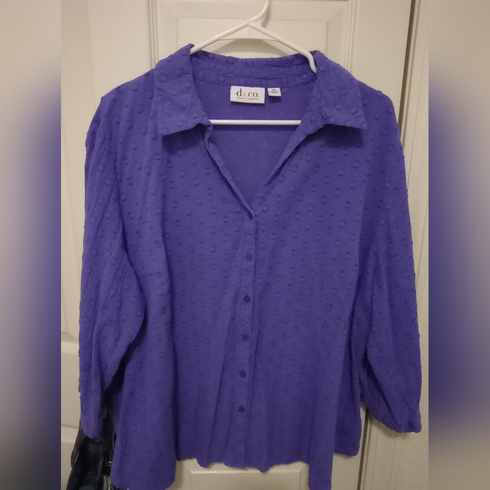 Denim and Company Women's 2X Purple 3/4 Sleeve Top